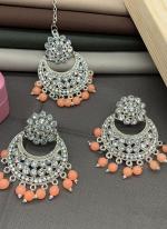 Peach Chandbali Design Earrings With Maang Tikka